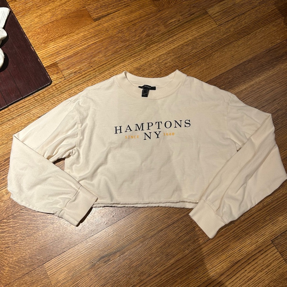 Forever 21 Cream Long Sleeve Crop Top